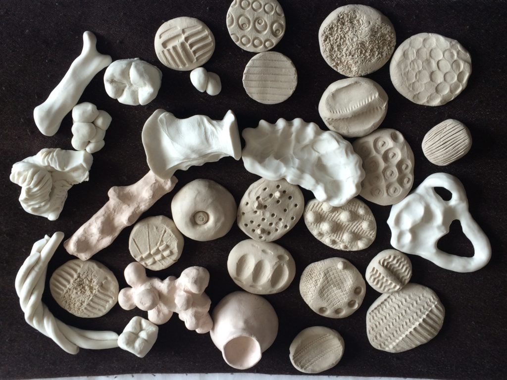 Selection of ceramic and clay objects used to explore haptic perception and ambiguity made by students from King’s Dentistry and Central St Martins College of Art and Design. Photo by Flora Smyth Zahra.