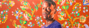 Dr. Margaret Chisolm captures a photograph of the painting, "John, 1st Baron Byron," 2013, Kehinde Wiley (American, born in 1977), at the Museum of Fine Arts, Boston.