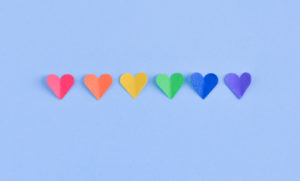 row of rainbow hearts