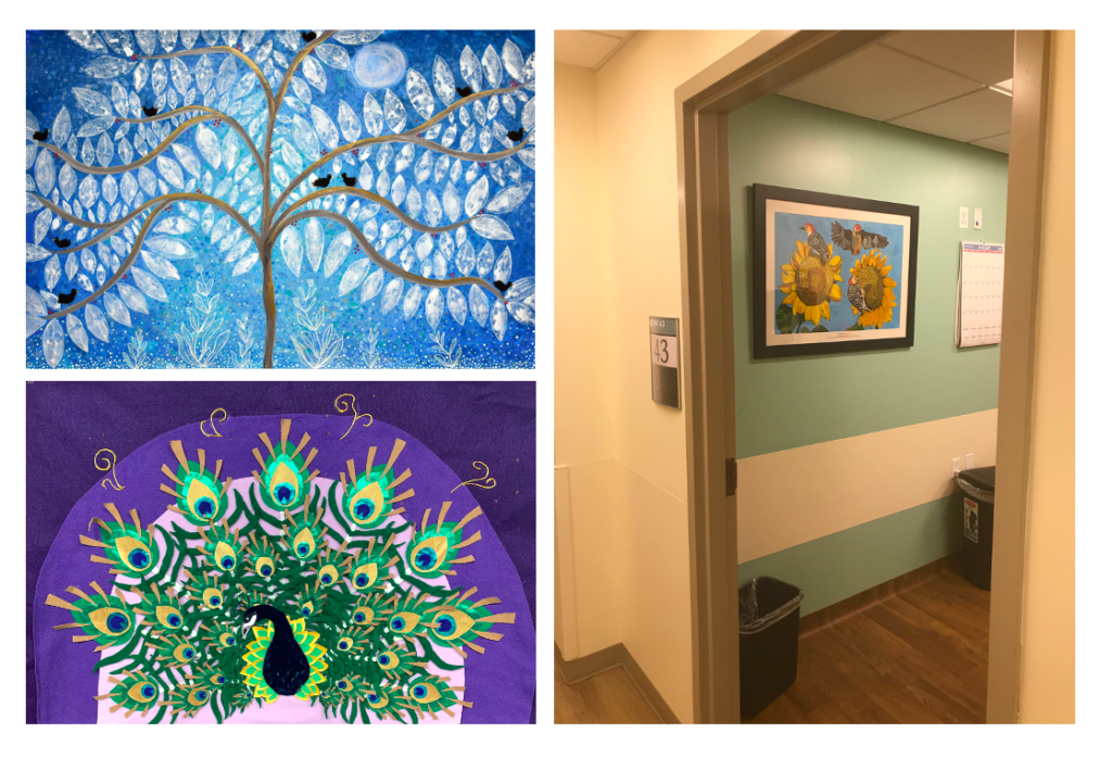 Bird themed exam rooms (top left by Laurel Stewart; bottom left by Chloe Green).