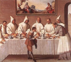 "The Zubaran, St Hugh of Grenoble at the Carthusian Refectory," ca 1663. Owned by Museo de Bellas Artes, Sevilla.