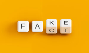 Fake fact concept idea cubes text square blocks