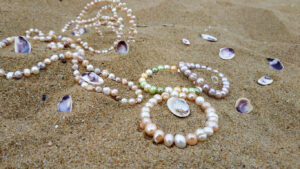 pearls on a beach