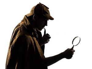 sherlock holmes silhouette in studio on white background