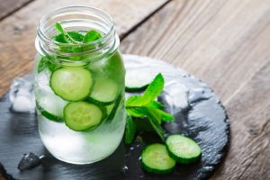 Refreshing water with cucumber and mint