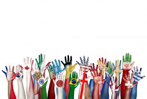 Group of Diverse Flag Painted Hands Raised