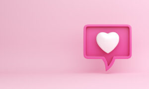 Like heart icon on pink background copy space text, social media notification, 3D rendering illustration