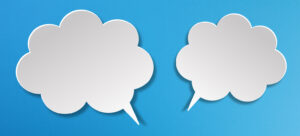 Blank white speech bubbles on blue background