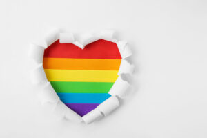 Symbol Heart Rainbow on white backround. LGBT. Pride Month. Lesbian Gay Bisexual Transgender. Love, human rights, tolerance.