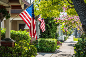 Flags on a southern California street.