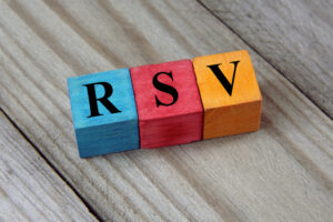 RSV (Respiratory Syncitial Virus) acronym on colorful wooden cubes