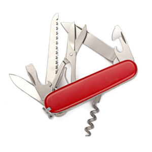 Multipurpose Swiss army knife isolated on white