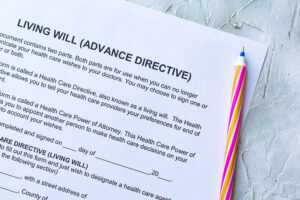 Filling Living Will Advance Directive form. Top view