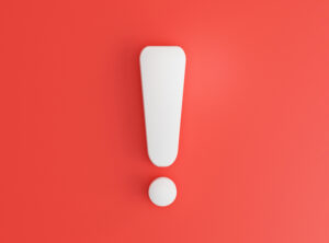 White caution warning sing on red background for attention exclamation mark traffic sign by 3d render illustration.