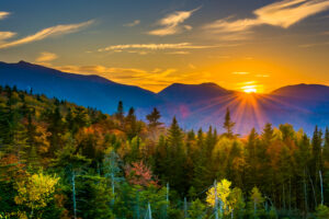 Sunset from Kancamagus Pass, on the Kancamagus Highway in White Mountain National Forest, New Hampshire.