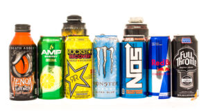 Winneconne, WI, USA - 27 July 2015: Some of the biggest energy drinks on the consumer market. Red Bull, Monster, Amp, Rockstar, Full Throttle, NOS and Venom