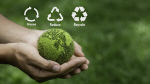 icons related to reduction, reuse, recycling, green background concept of reduction, reuse, reuse symbol Ecological Waste Management and a sustainable and economical way of life.