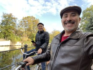 Jeremy and the author out for a bike ride.