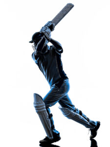 Cricket player batsman in silhouette shadow on white background