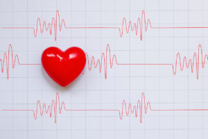 Cardiogram pulse trace and heart concept for a cardiovascular medical exam