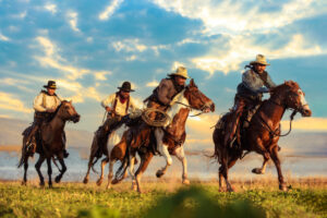 cowboys riding horses