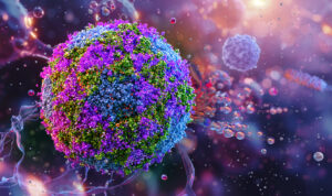 Human poliovirus cell, a picornavirus that causes poliomyelitis, a paralytic infectious disease. Picornaviridae RNA genome virion structure. Polio disease prevention, health impact. Scientific 3D illustration