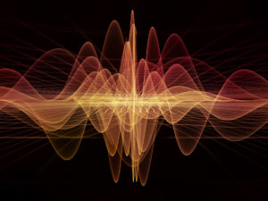 Light Waves series. Creative arrangement of light curves and sine waves as a concept metaphor on subject of design, science and modern technologies